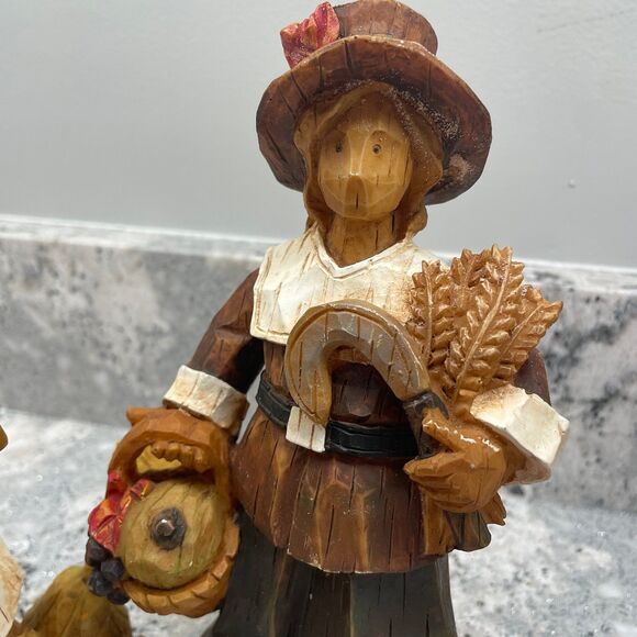 Pair of 8" Resin Cubist Style Pilgrims Thanksgiving Decor Fall Harvest Pumpkins - Picture 8 of 9